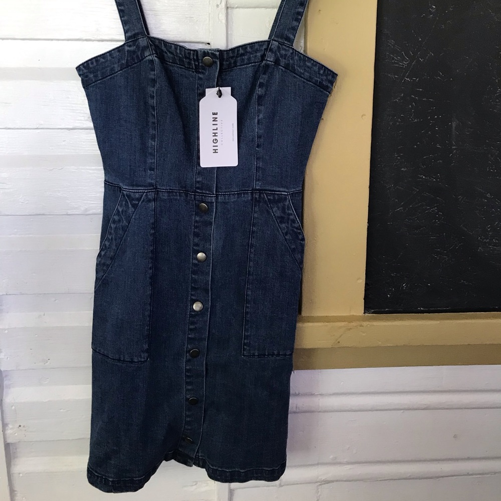 Highline collective denim jumper pinafore dress